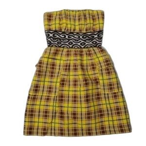 Plenty by Tracy Reese strapless plaid mini dress tartan size 0 XS yellow